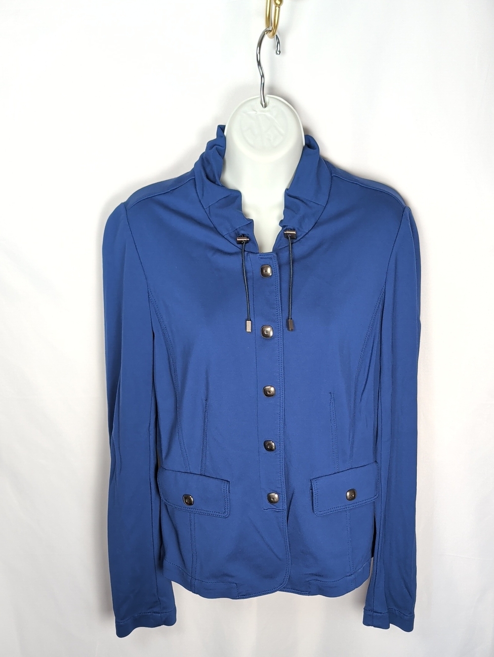 Renuar Royal Blue Ruffle Neck Drawstring Utility Blazer Jacket Size 8